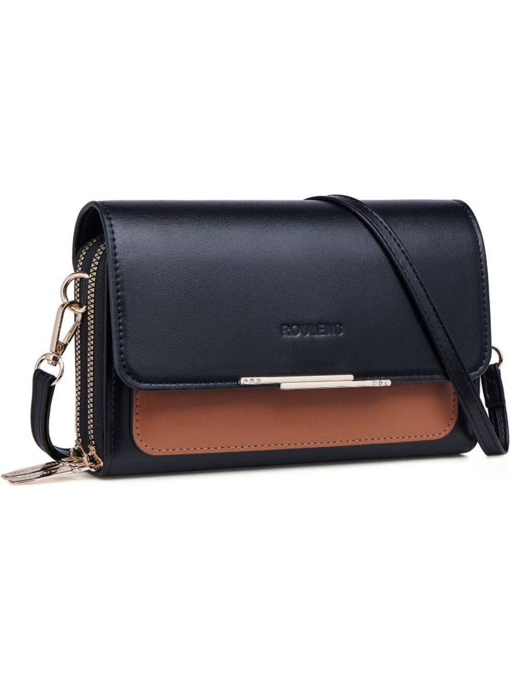 Roulens Women's Black Leather Crossbody Shoulder Handbags with Credit Card Slots